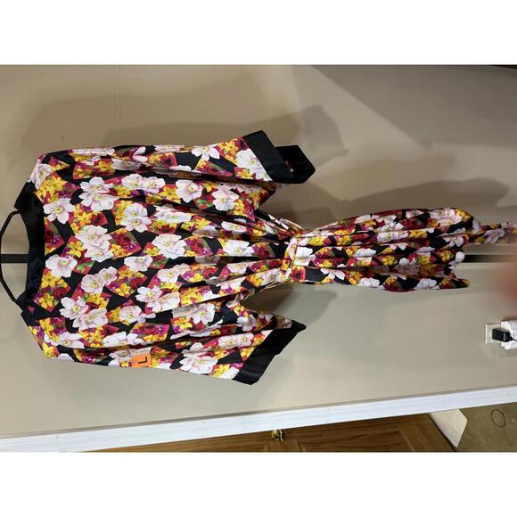 Floral Print Satin Robe with Black Trim Delicates Large - Picture 7 of 7